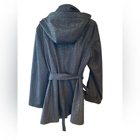 Calvin Klein Sz L NWT Black Metallic Pattern Windbreaker Raincoat Trench Coat - Picture 2 of 7